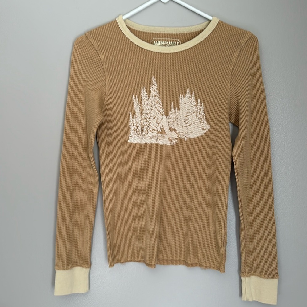 AE tan waffle knit long sleeve tee
